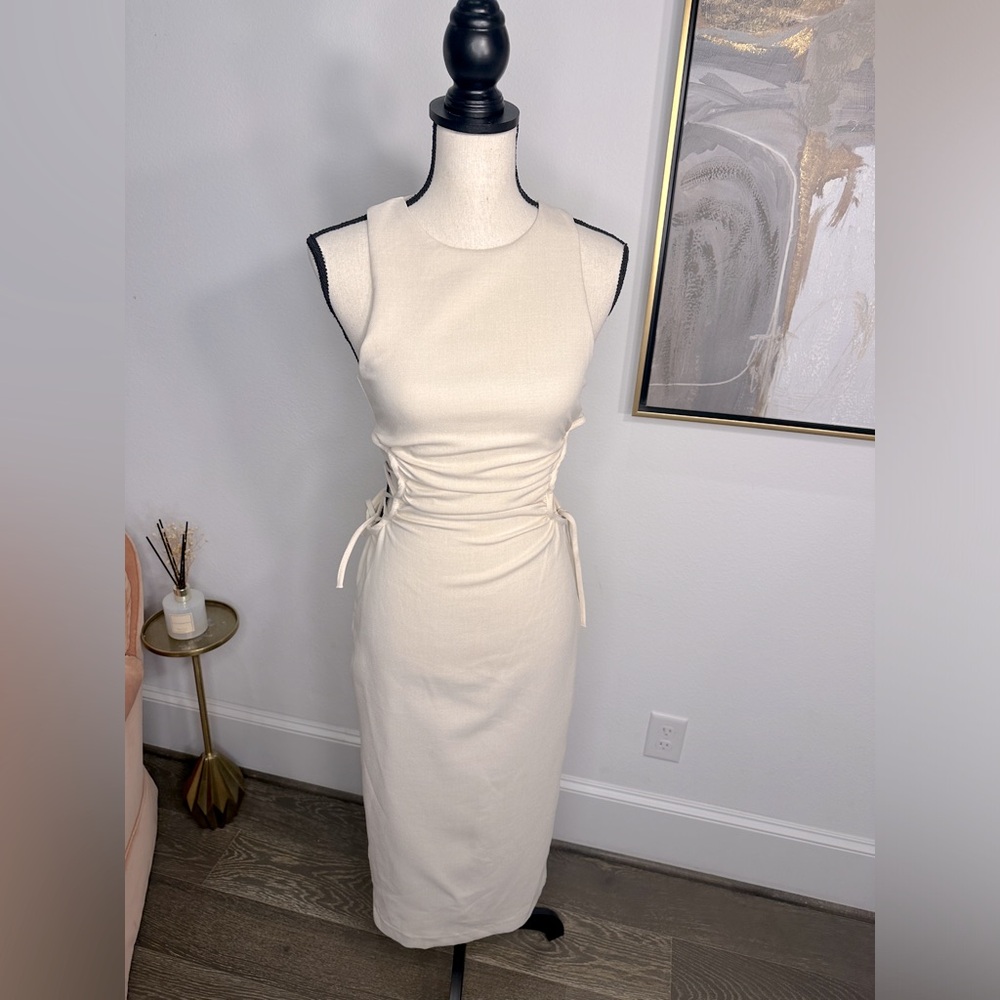 NWT Zara Cut Out Dress | XS Oatmeal Color - Picture 5 of 10